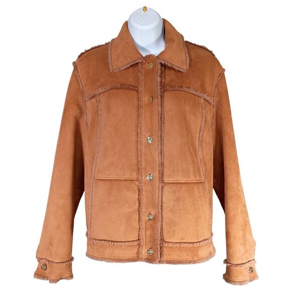 ST. JOHN MARIE GRAY Jackets & Blazers - ST. JOHN MARIE GRAY Coat Brown Womens P Small Faux Suede Fur